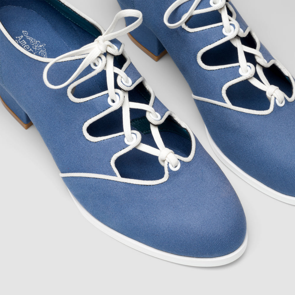 Clementine Vintage Ghillie Shoes Wide (Denim/Ivory) – American Duchess