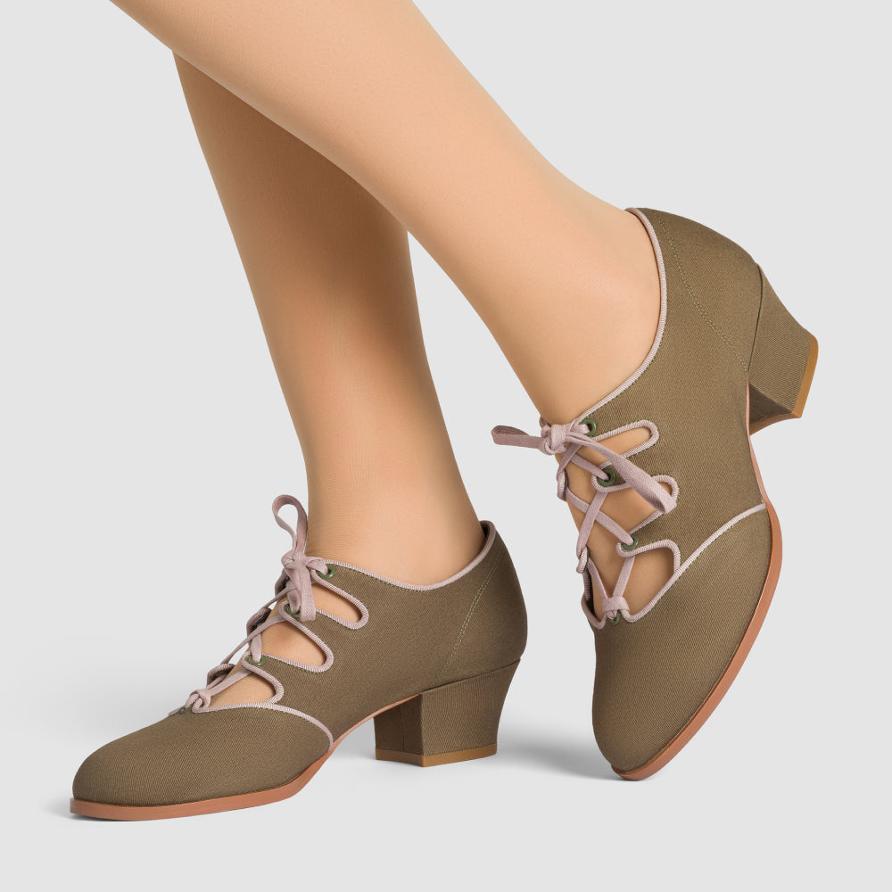 Clementine Vintage Ghillie Shoes (Moss Green/Taupe) – American Duchess