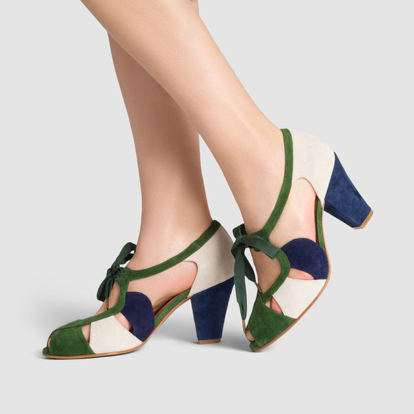Cora Vintage Sandals (Green/Navy Suede) – American Duchess