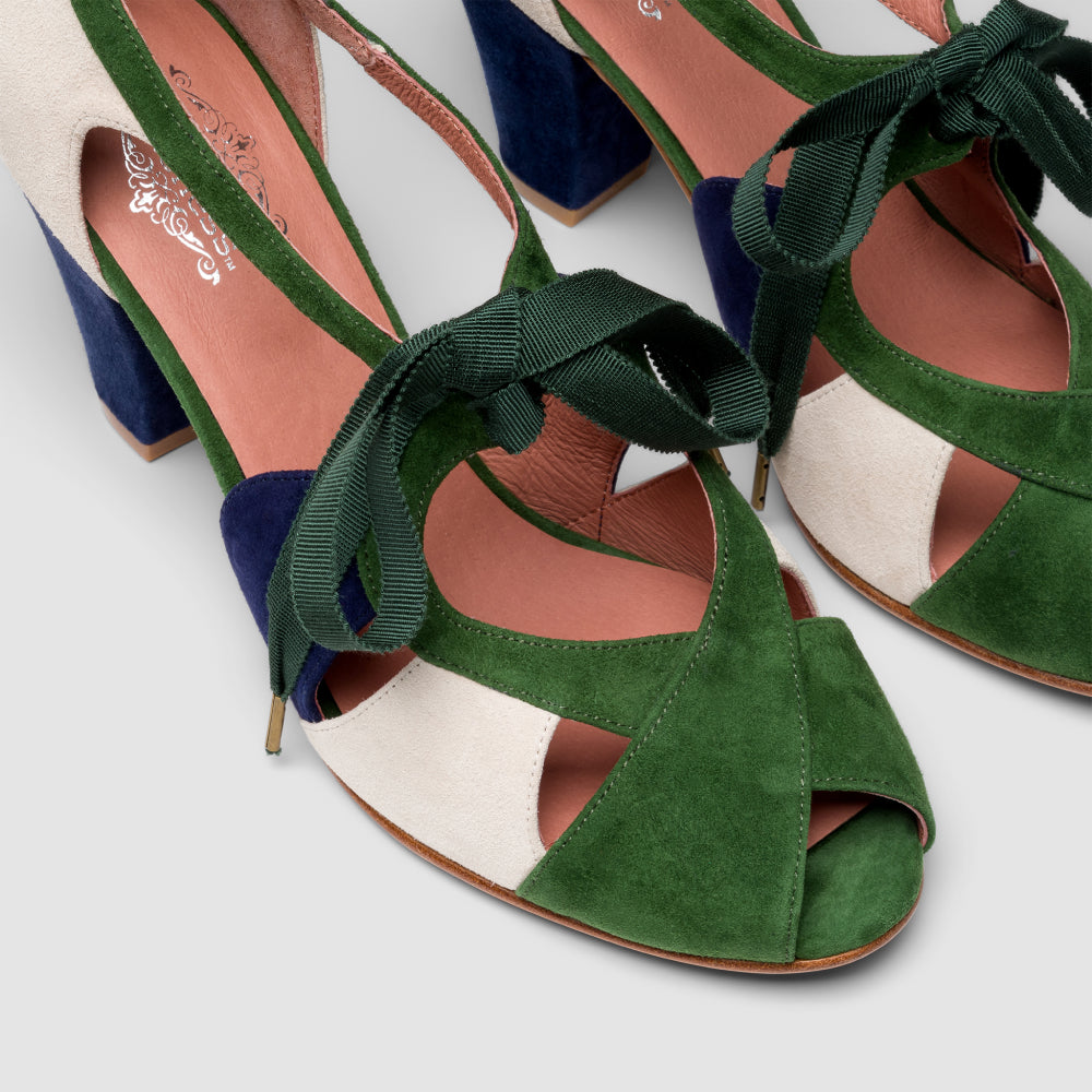 Cora Vintage Sandals (Green/Navy Suede) – American Duchess