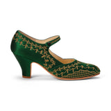 PRE-ORDER Eloise 1920s Shoes Wide (Emerald/Gold)