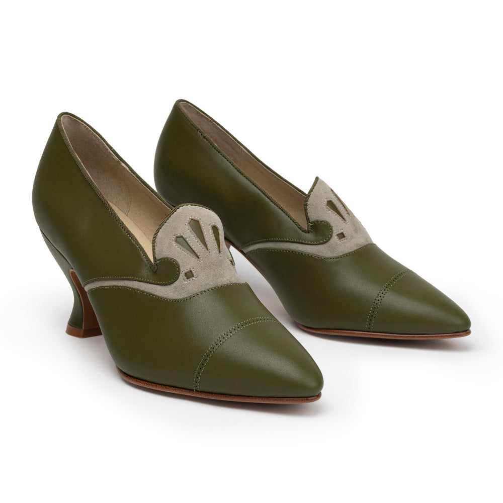 Elsie Edwardian Pumps (Dark Olive/Light Olive) 8