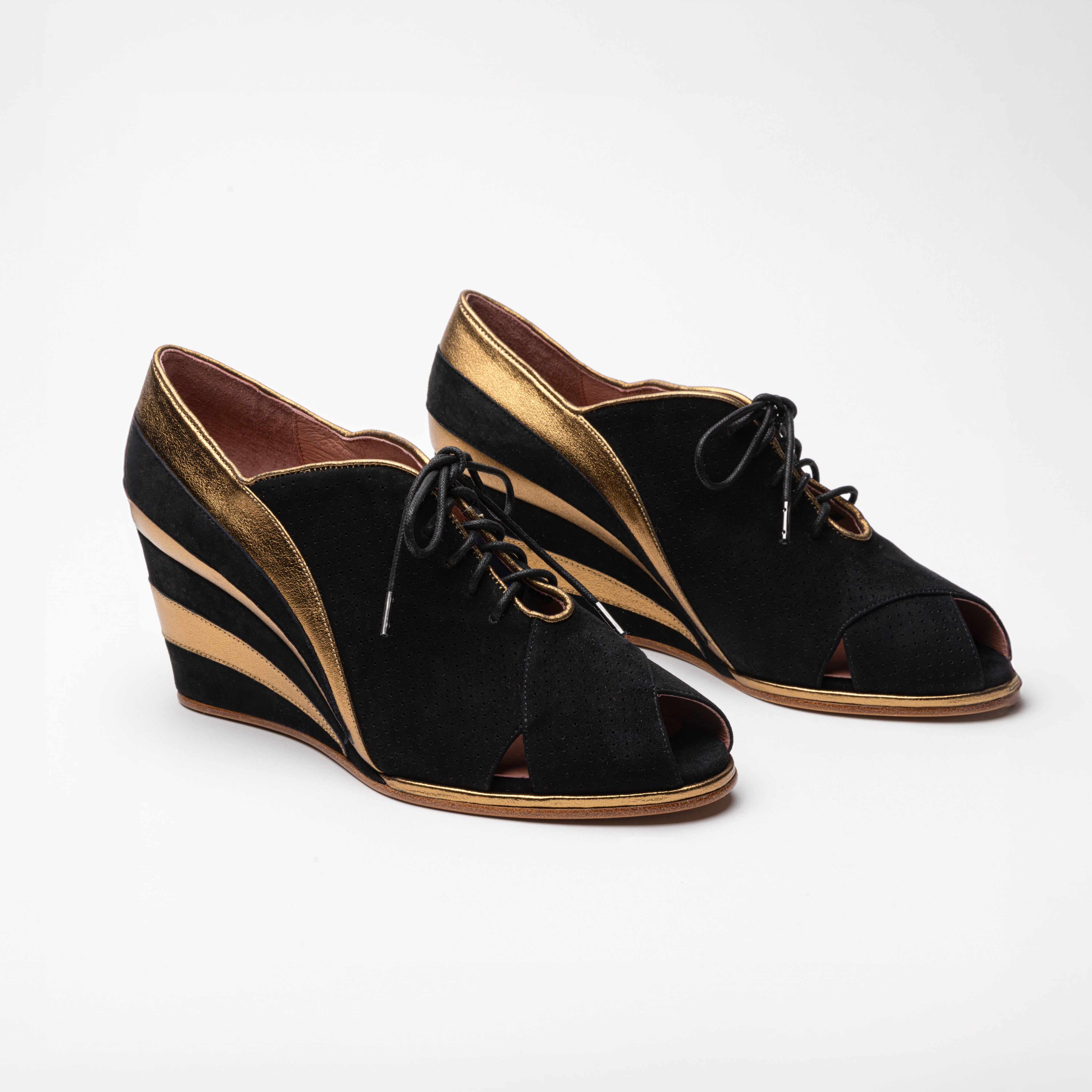 Esme Women's 1930s Wedges (Gold/Black) – American Duchess
