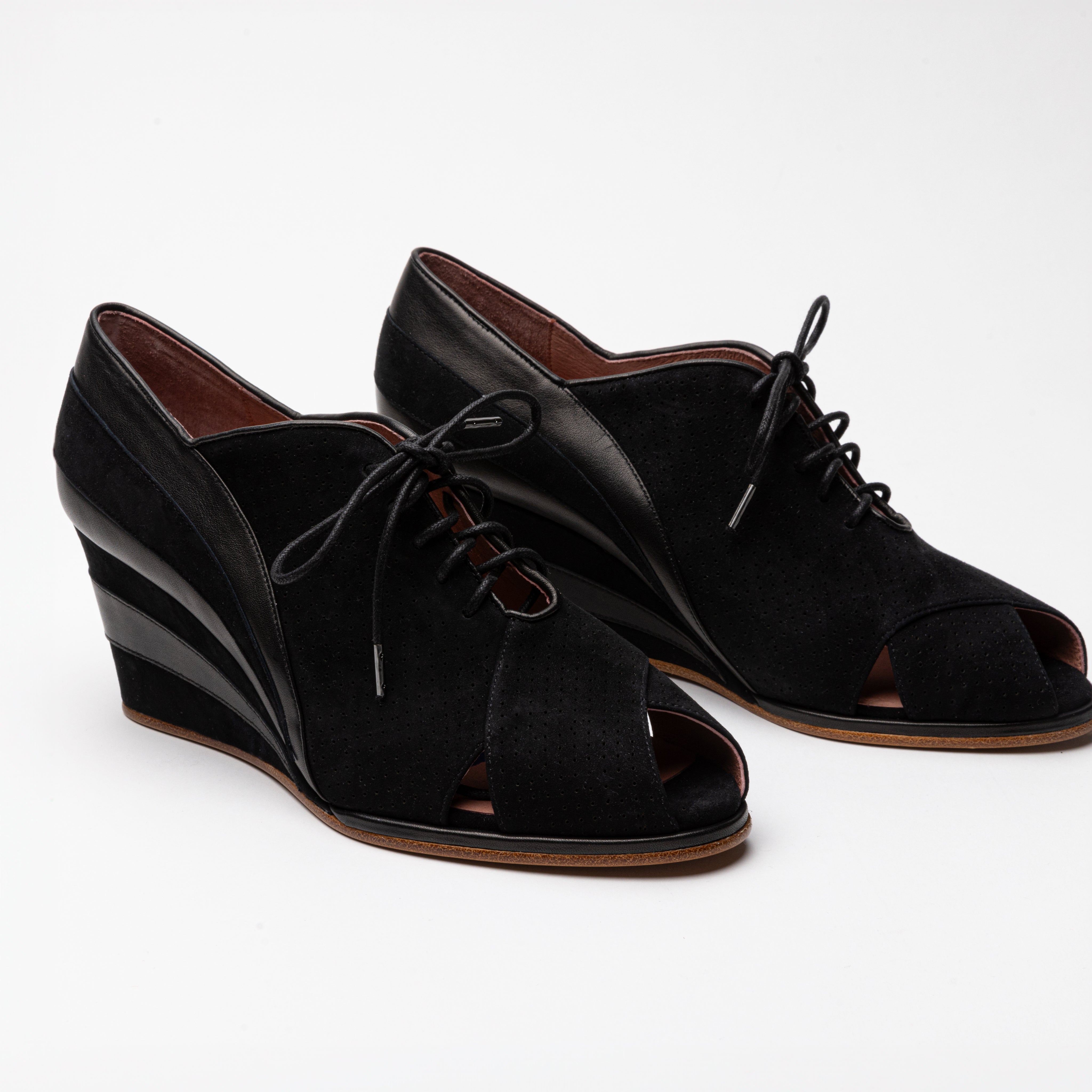 Esme 1930s Wedges (Black/Black)