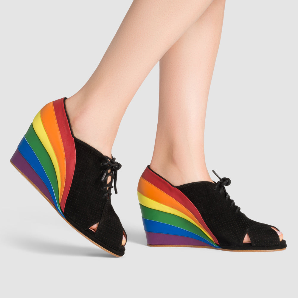 rainbow wedge heels