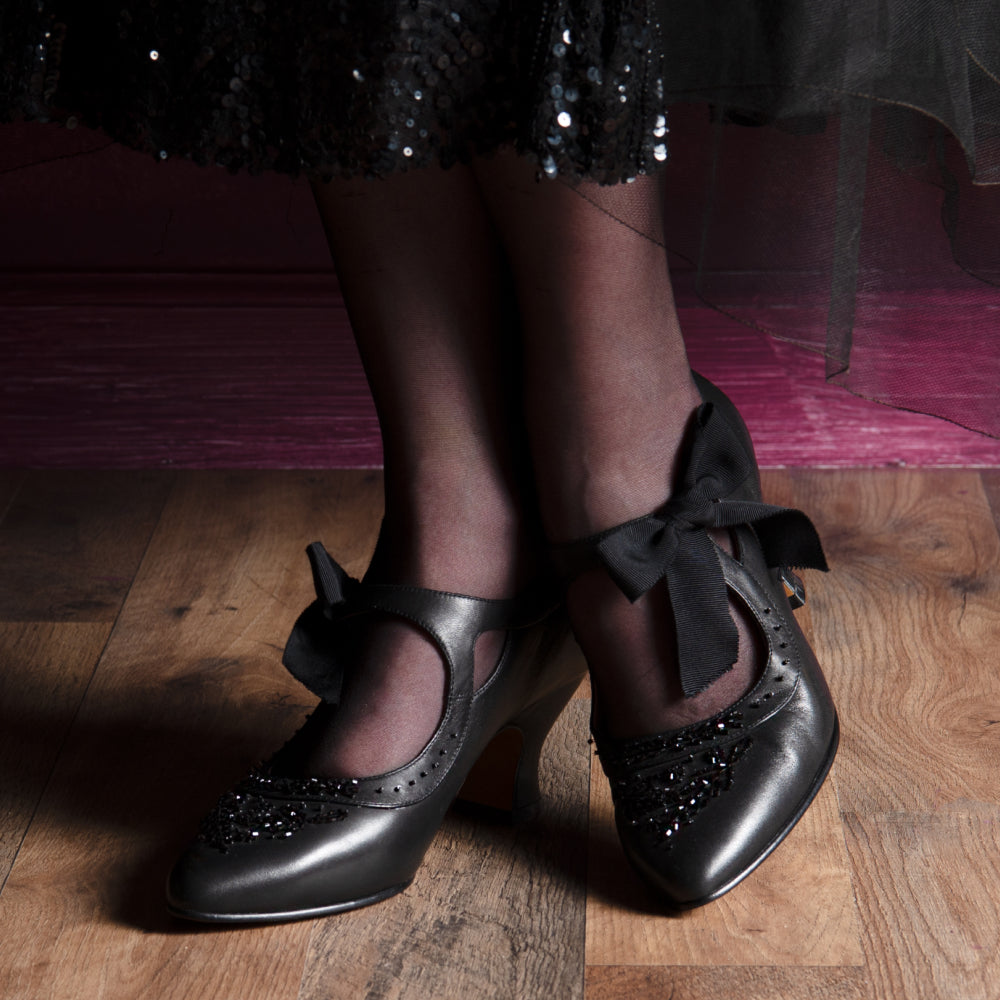 Laurel Beaded Edwardian Shoes Wide (Black) 5W
