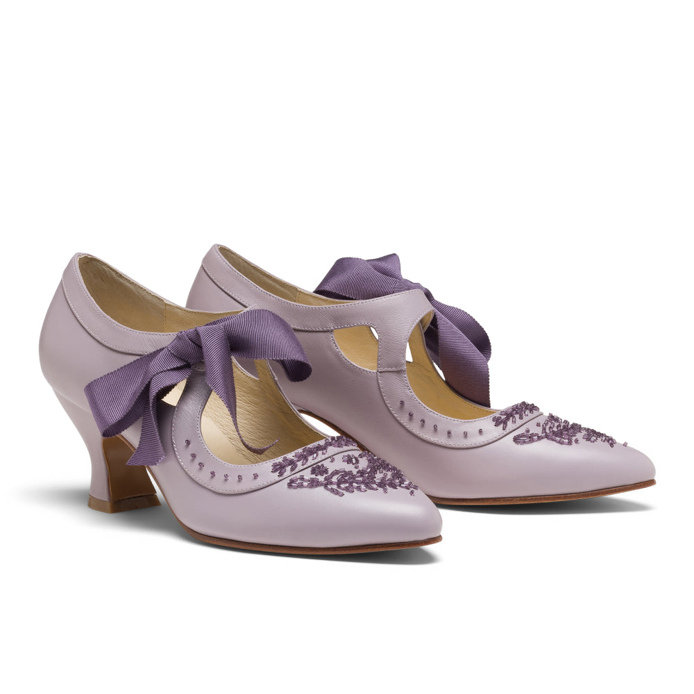 Laurel Beaded Edwardian Shoes Wide (Dusty Lilac) 6W