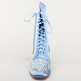 Flora Embroidered Boots Wide (Blue)