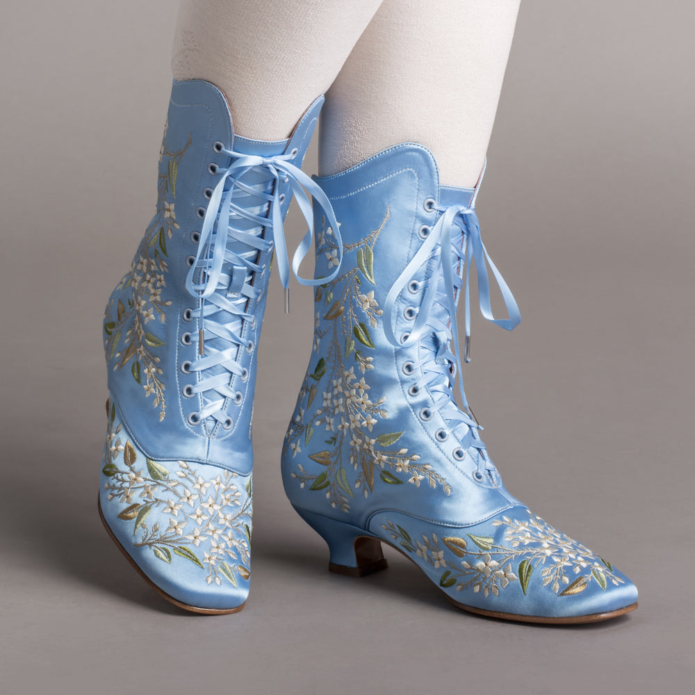 Flora Women s Embroidered Boots Wide Blue American Duchess