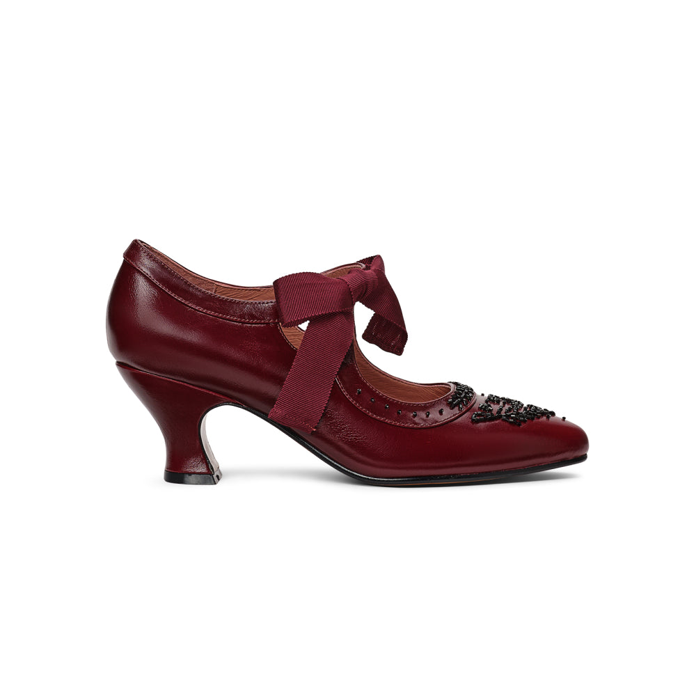 Laurel Beaded Edwardian Shoes (Burgundy/Black) 9
