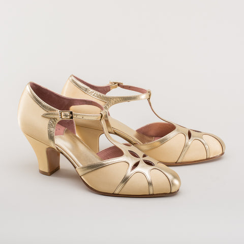 Lilith Vintage Flapper T-Straps Wide (Gold/Gold) – American Duchess