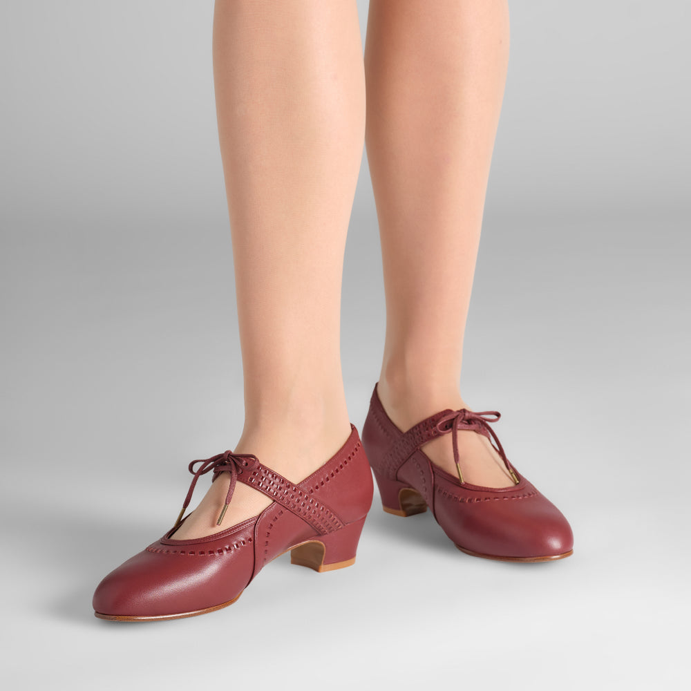 Margaret 1920s Shoes Wide (Red/Burgundy) – American Duchess