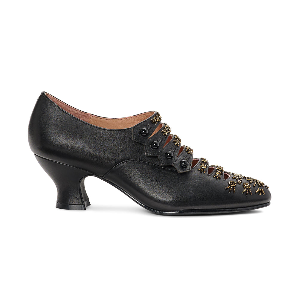 Savoy Beaded Edwardian Shoes (Black/Gold) 7