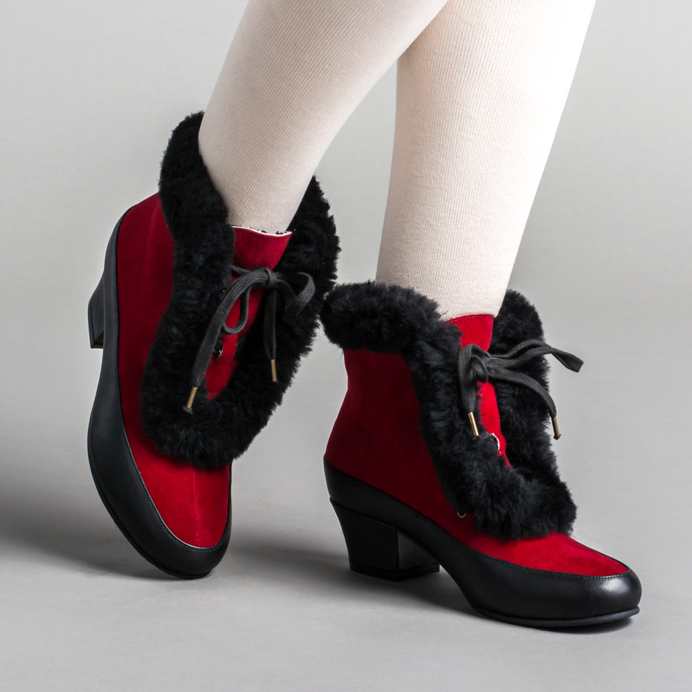 Black booties online with red laces