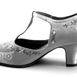 Daisy Embroidered T-Straps (Blue)