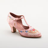 Daisy Embroidered T-Straps (Pink)