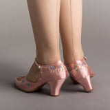 Daisy Embroidered T-Straps (Pink)