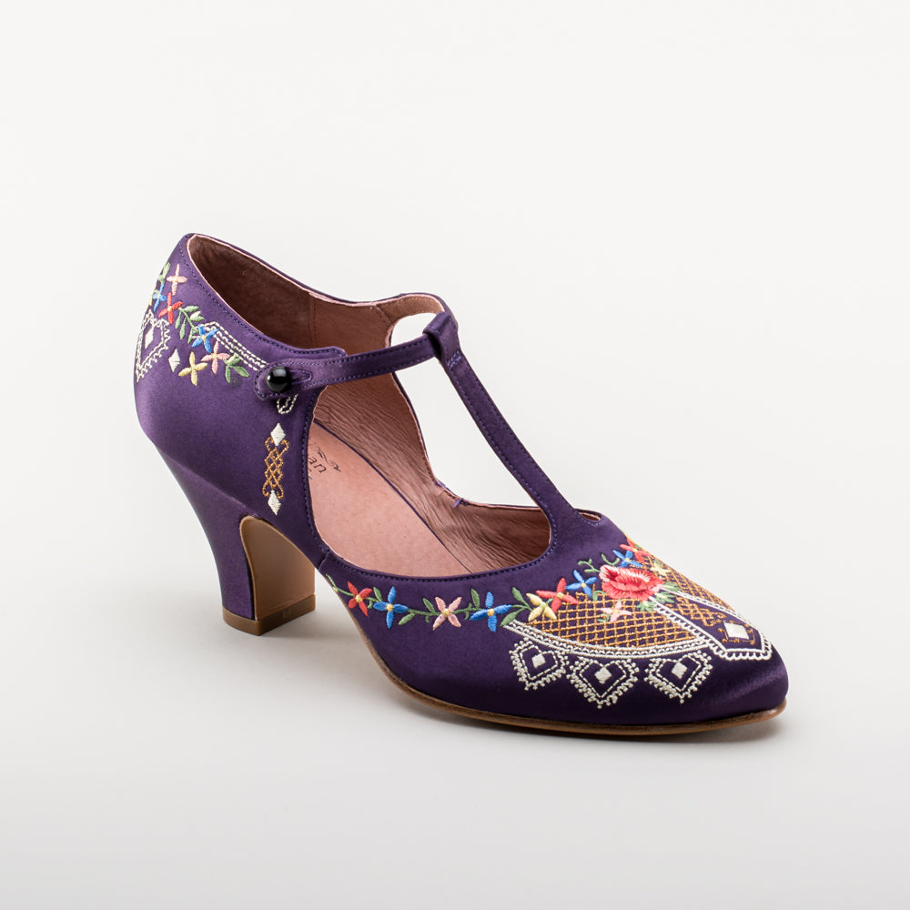 Daisy Women s Embroidered T Straps Purple American Duchess