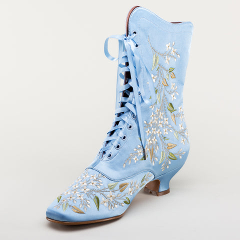 Blue Rose Floral Print Women's Boots