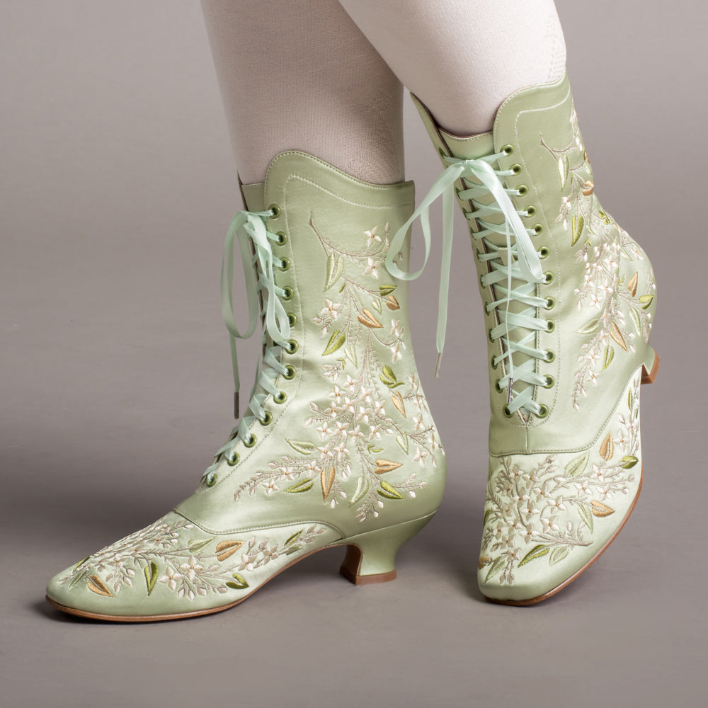 Flora Women's Embroidered Boots (Celadon Green) – American Duchess