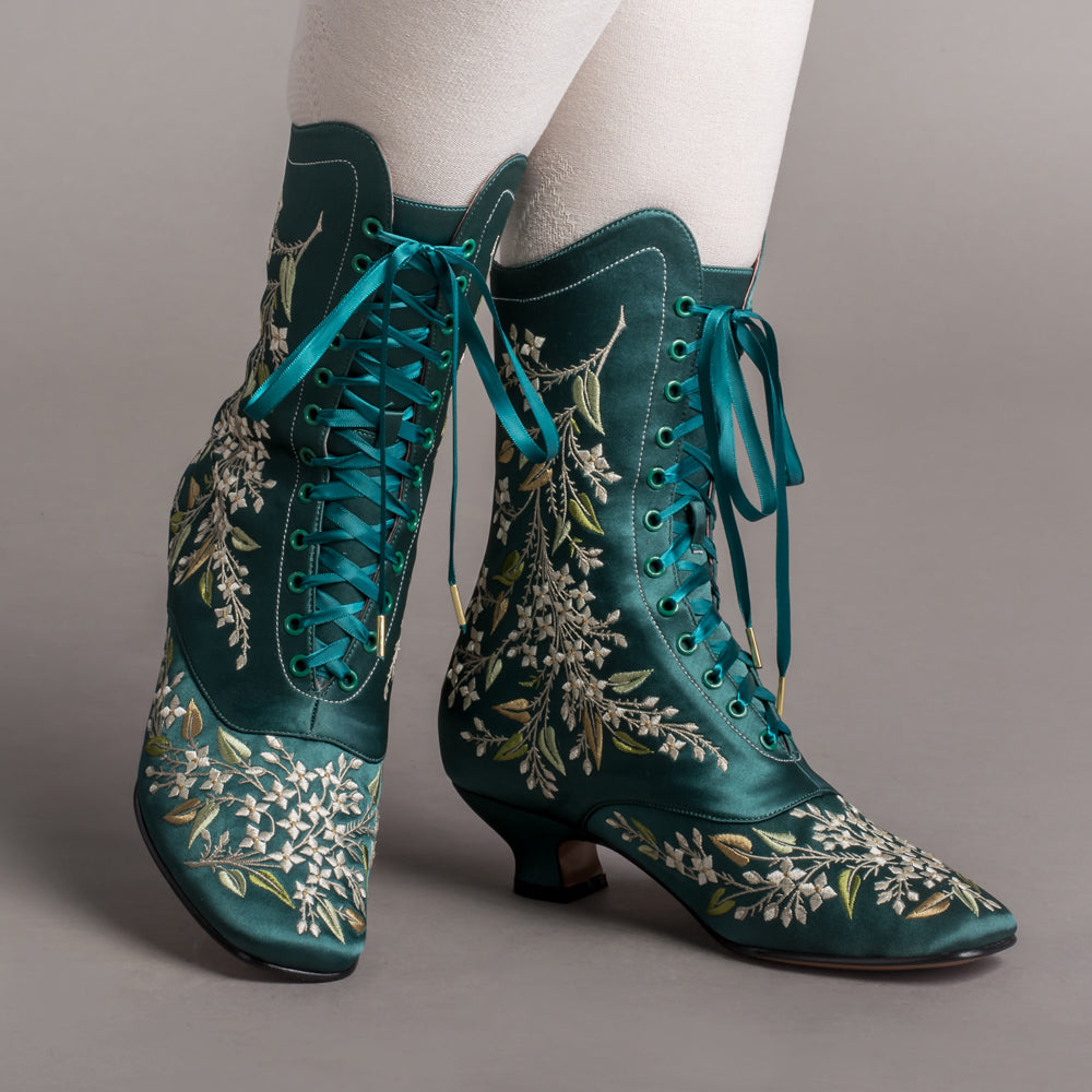 Flora Women's Embroidered Boots (Emerald Green) 12