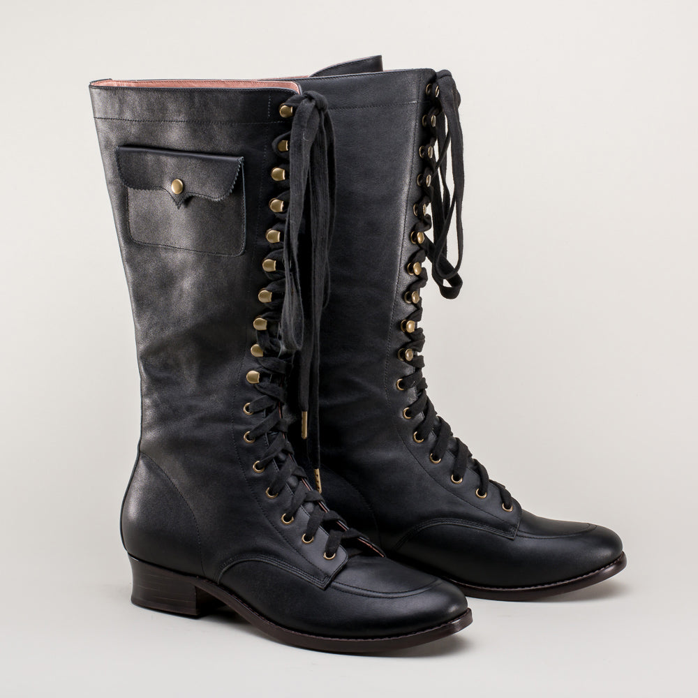 Bessie Vintage Aviator Boots (Black) – American Duchess