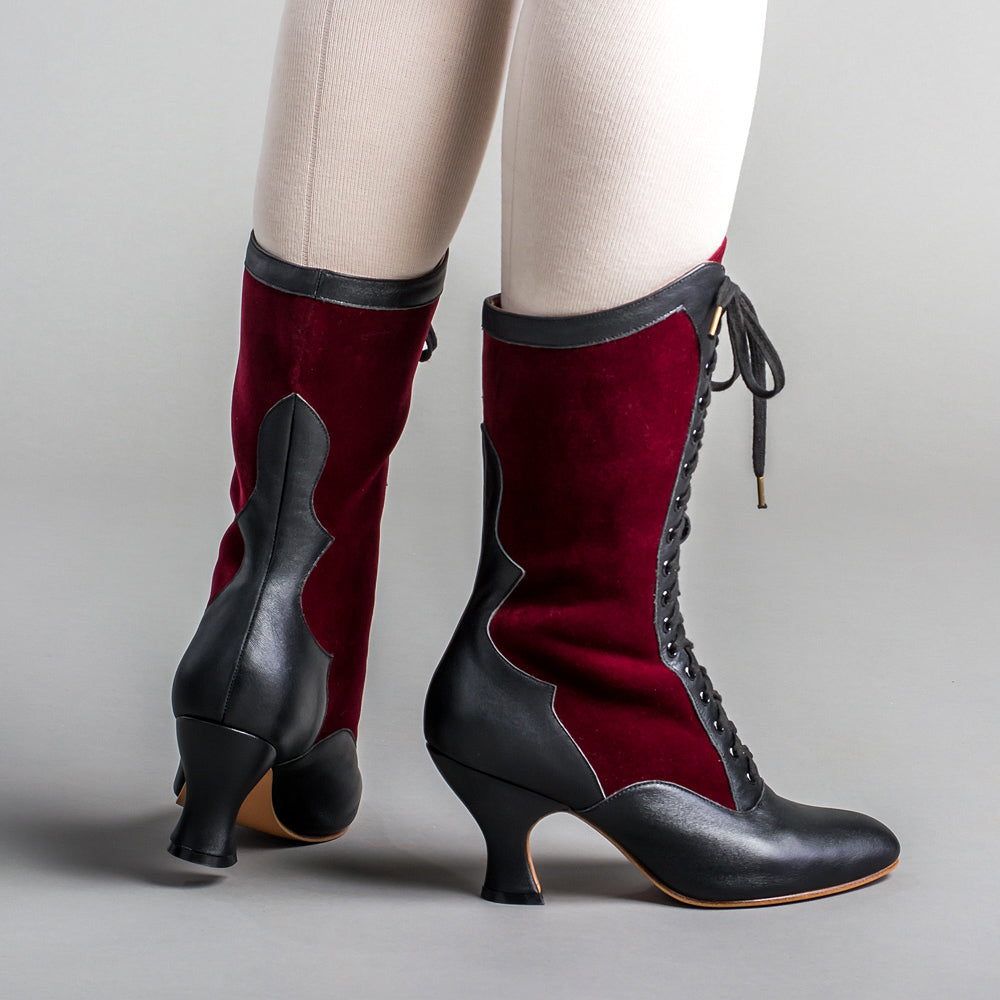 Camille Women's Edwardian Boots (Burgundy/Black) – American Duchess