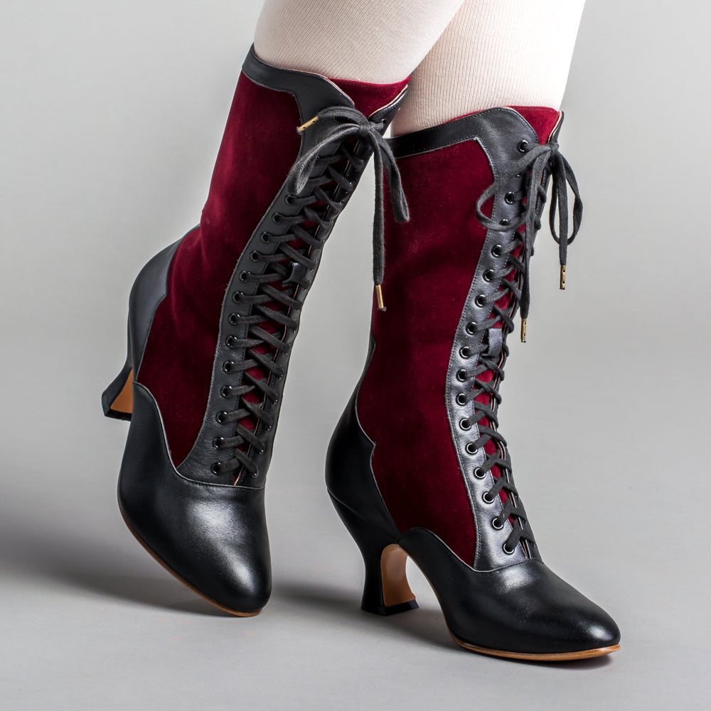 Camille Women's Edwardian Boots (Burgundy/Black) – American Duchess