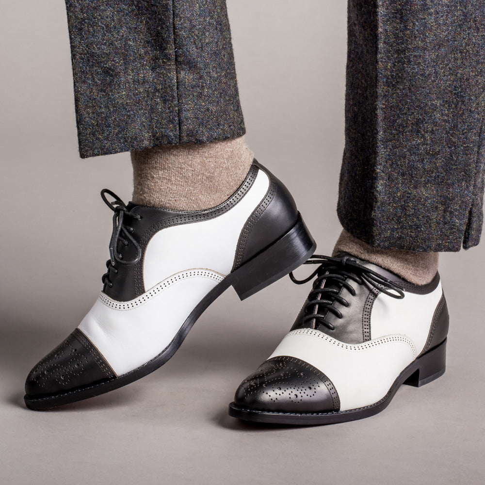 Gladys Women s Vintage Cap Toe Oxfords Black White American Duchess