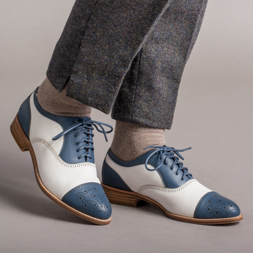 Blue and white saddle oxfords clearance