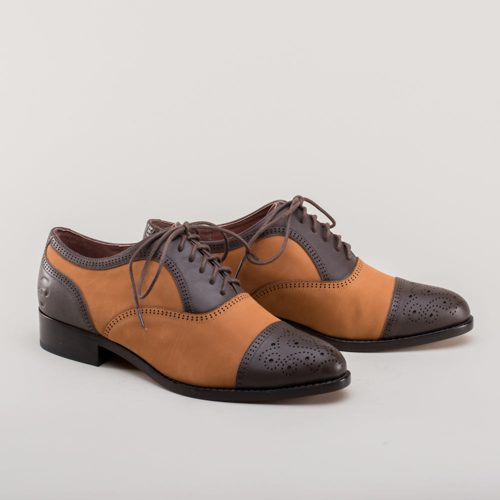 Gladys Vintage Cap Toe Oxfords (Brown/Cognac) – American Duchess