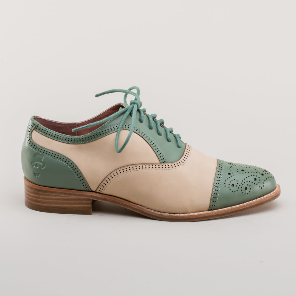 Gladys Vintage Cap Toe Oxfords (Sage/Buff) – American Duchess