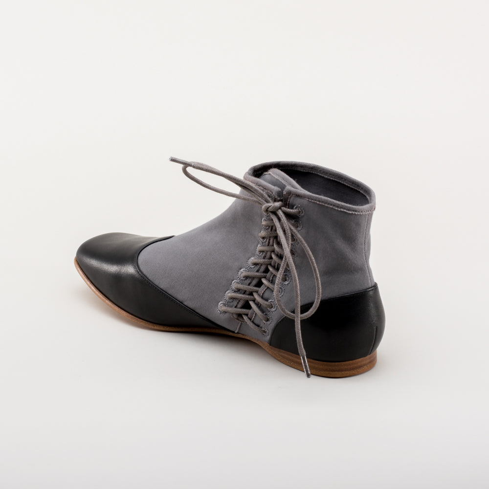 Gray flat lace-up ankle boots
