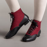 Larkspur Wool/Leather Lace-Up Boots (Burgundy/Black)