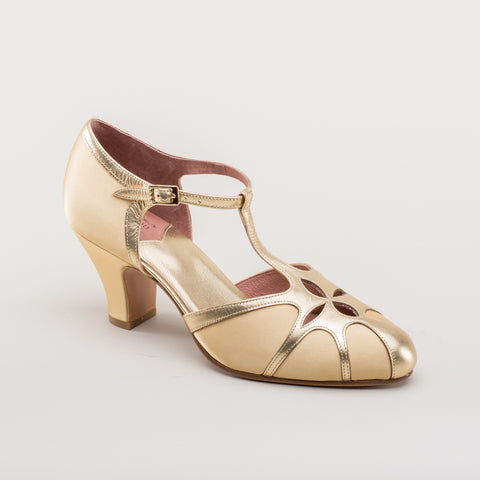 Lilith Vintage Flapper T-Straps (Gold/Gold) – American Duchess