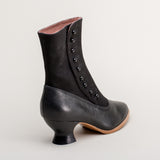 Manhattan Victorian Cloth-Top Button Boots (Black)