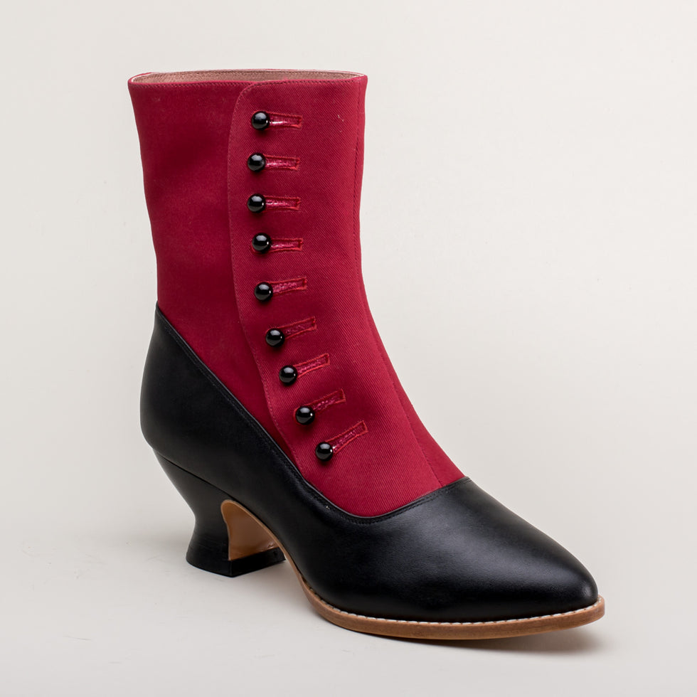 Manhattan Victorian Cloth-Top Button Boots (Burgundy/Black) – American ...