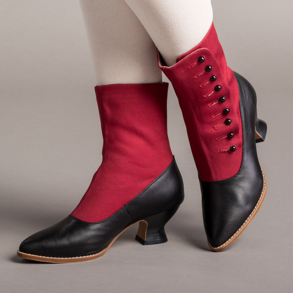 Manhattan Women's Victorian Cloth-Top Button Boots (Burgundy/Black ...