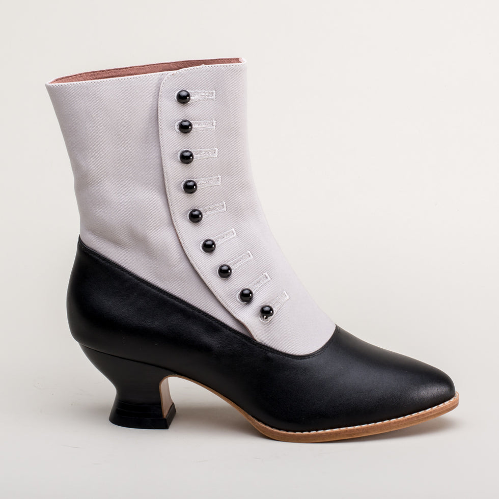 Manhattan Victorian Cloth-Top Button Boots (Grey/Black) – American Duchess