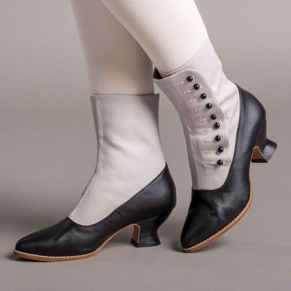 Manhattan Women's Victorian Cloth-Top Button Boots (Grey/Black ...