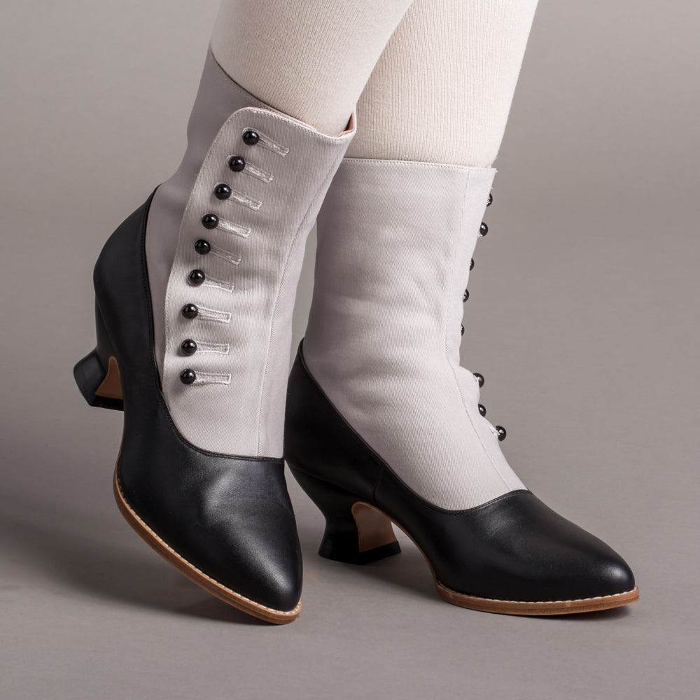 Manhattan Women's Victorian Cloth-Top Button Boots (Grey/Black ...