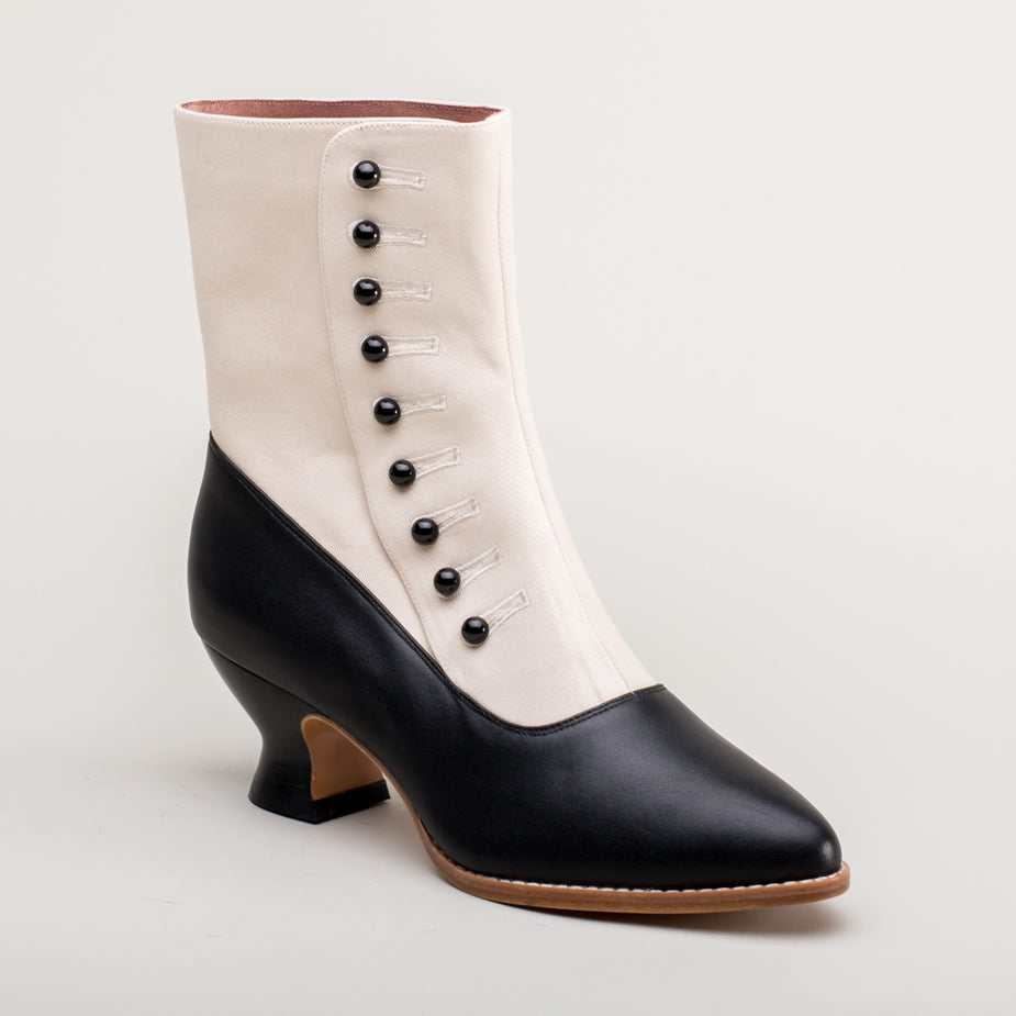 Manhattan Women's Victorian Cloth-Top Button Boots (Ivory/Black ...