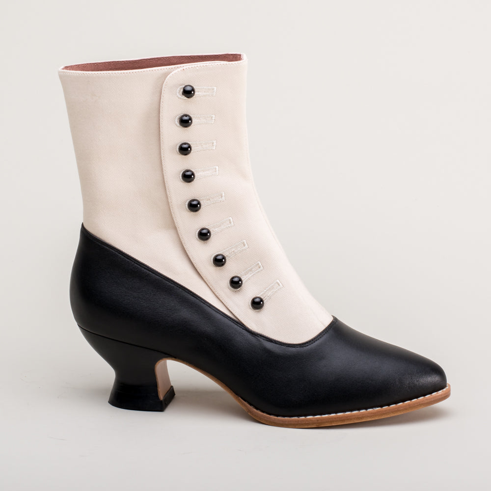 Manhattan Women's Victorian Cloth-Top Button Boots (Ivory/Black ...