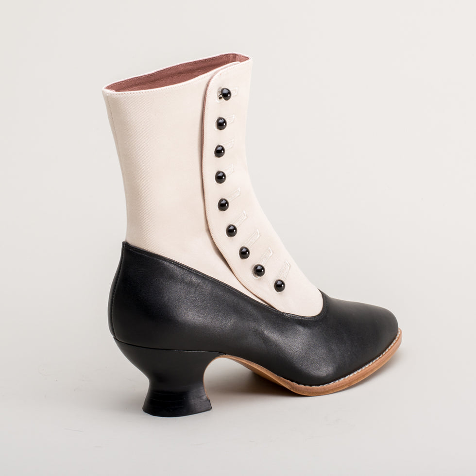 Manhattan Victorian Cloth-Top Button Boots (Ivory/Black) – American Duchess