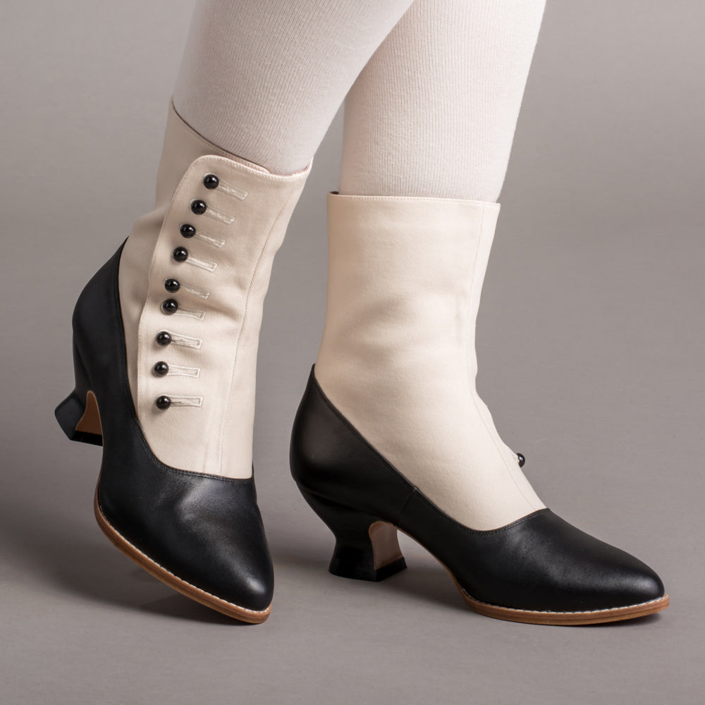 Manhattan Women's Victorian Cloth-Top Button Boots (Ivory/Black ...