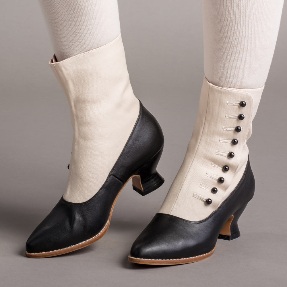 Manhattan Women's Victorian Cloth-Top Button Boots (Ivory/Black ...