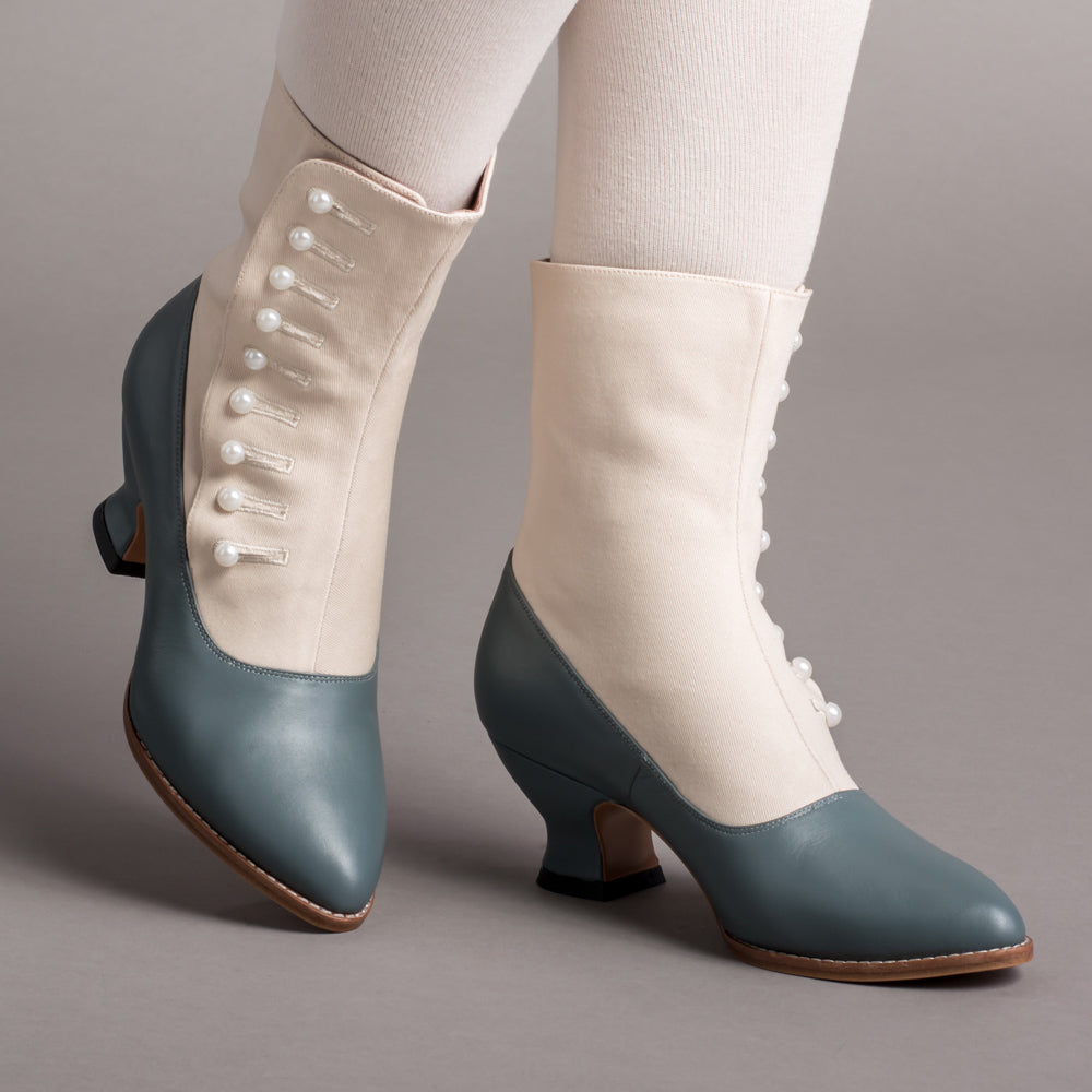 Manhattan Women's Victorian Cloth-Top Button Boots (Ivory/French Blue ...