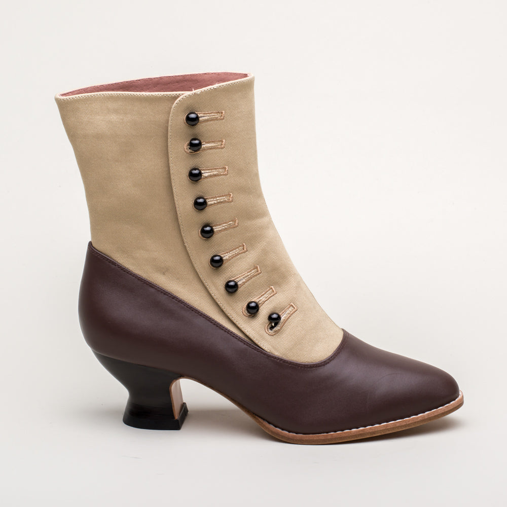 Manhattan Women's Victorian Cloth-Top Button Boots (Tan/Brown ...