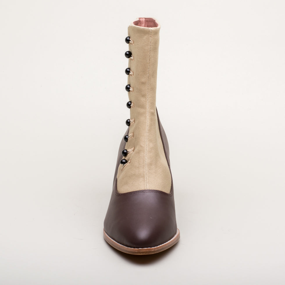 Manhattan Victorian Cloth-Top Button Boots (Tan/Brown) – American Duchess