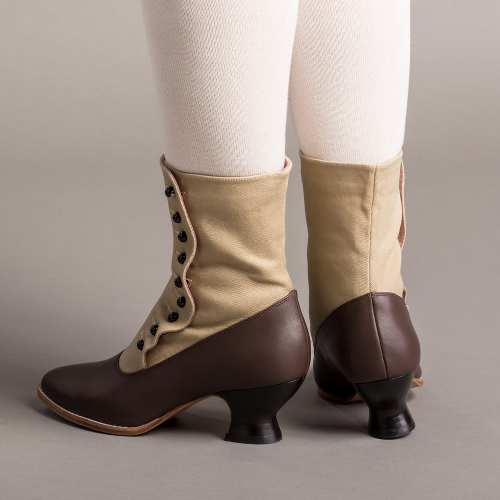 Manhattan Victorian Cloth-Top Button Boots (Tan/Brown) – American Duchess